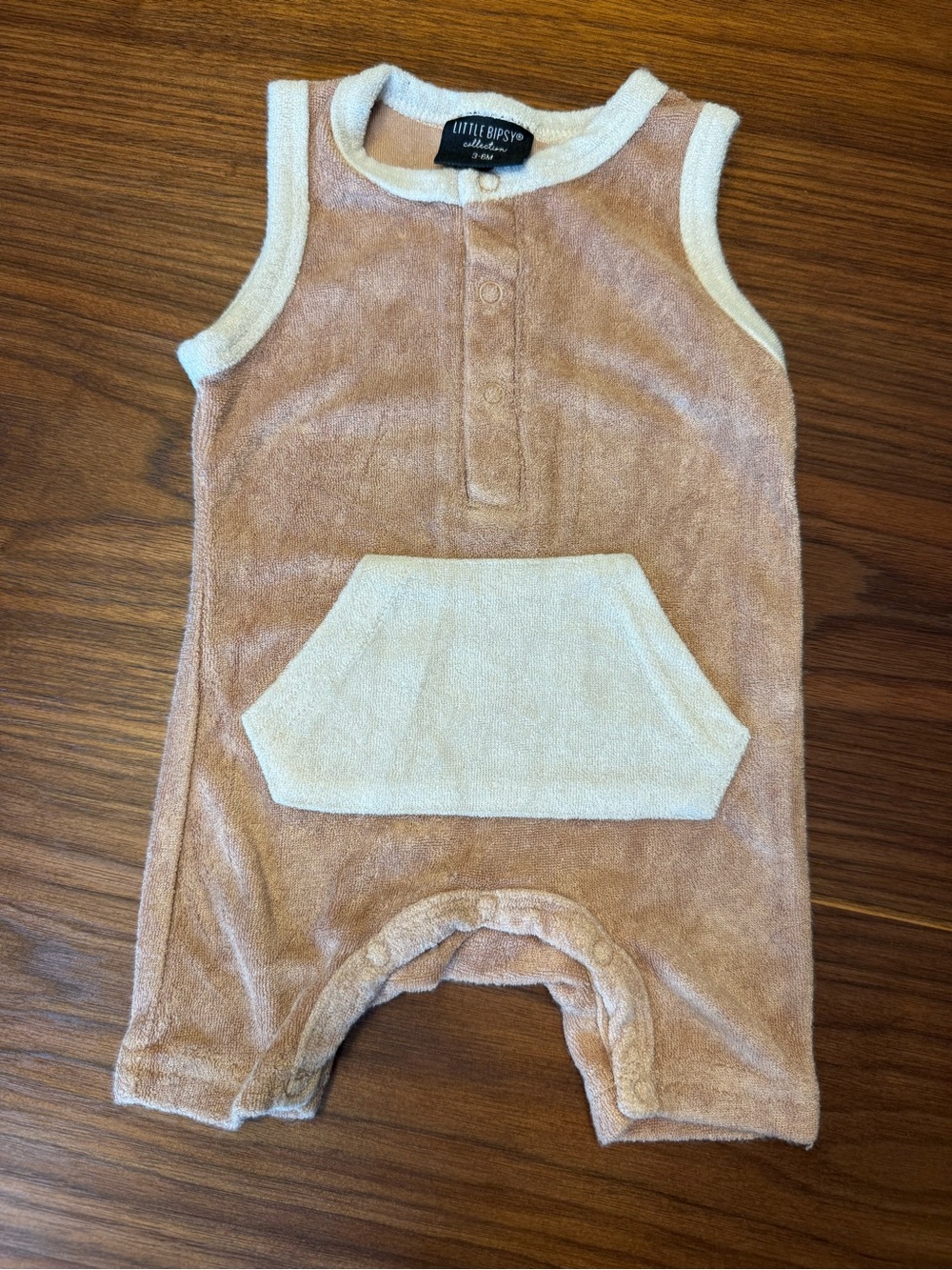 Little Bipsy Terry Romper in Light Brown and Cream